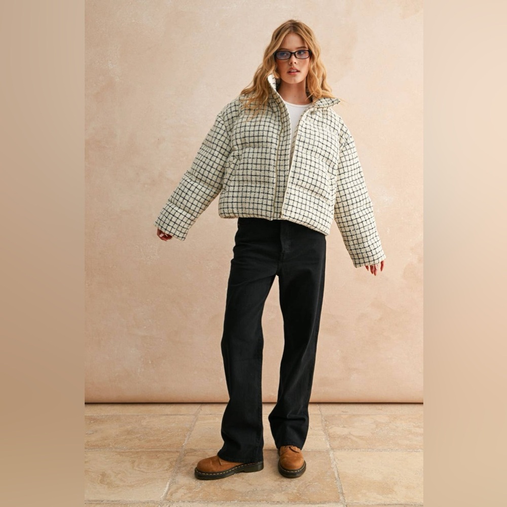 Function & Fringe Edit | Quilted Grid Puffer Jacket Hooded Zip-Front Outerwear